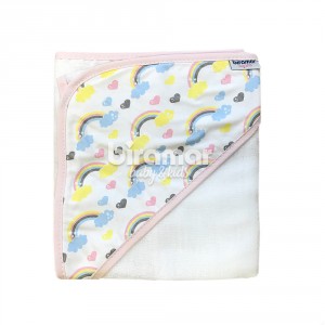 Toalha de Banho para Bebê Fralda Com Capuz Rainbow Rosa