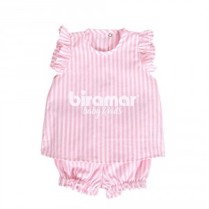 Conjunto Batinha Curto para Bebê 2 Peças RN Listrado Rosa