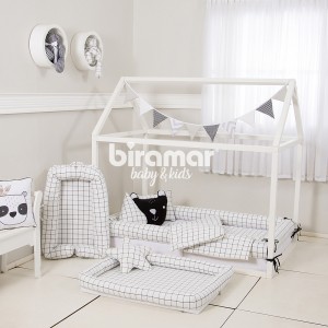 Kit Montessoriano Mini Cama Rolinho 4 Peças Boston Preto (Colchão 1,50 x 0,70)