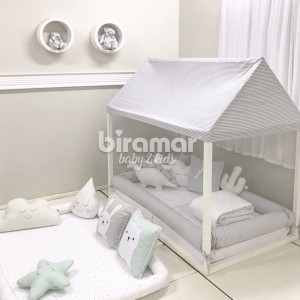 Telhado de Tecido para Mini Cama Listrado Cinza (1,50 x 70cm)