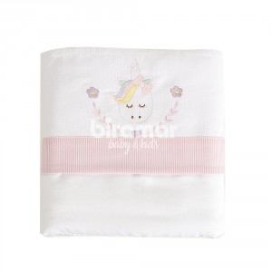 Lençol para Berço 3 peças Lolli Unicórnio Rosa Percal