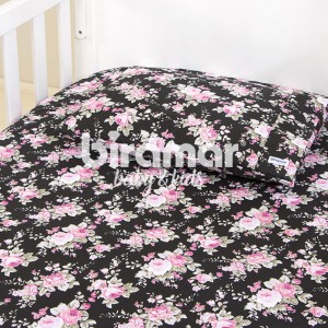 Lençol para Mini Cama 2 Peças Estampado Catarina Preto - Lençol c/ Elástico e Fronha