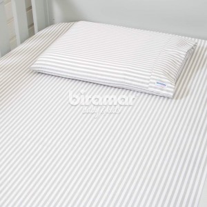 Lençol para Mini Cama 2 Peças Estampado Branco Listrado Cinza - Lençol c/ Elástico e Fronha