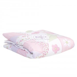 Edredom de Mini Cama Dupla Face e Duvet Estampa Patchwork Rosa