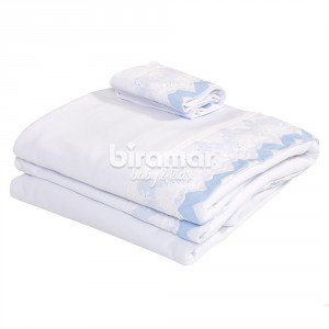 Lençol para Berço 3 Peças Malha Penteada Fio 30 Cordão Soho Chevron Azul
