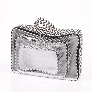 Kit Bolsa Organizadora Vinil 3 Peças Chevron Preto.