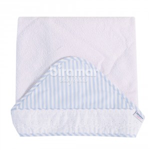 Toalha de Banho para Bebê Felpuda Revestida Estampa Viés Listrado Médio Azul