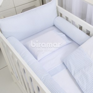 Kit Enxoval de Berço Lollipop II Listrado Médio Azul 8 Peças