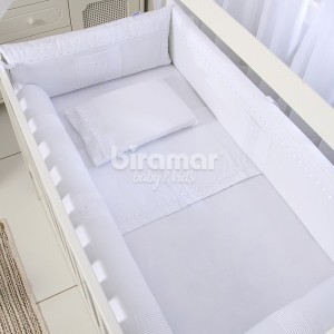 Kit de Berço Rolinho Bordado Inglês 7 Peças Algodão Doce Branco
