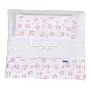 Colchonete para Carrinho de Bebê com Fronha Malha Tiffany Floral Rosa
