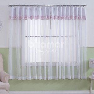 Cortina para Quarto de Bebê com Argolas Tiffany Floral Rosa