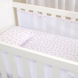 Tela Respirável Protetora para Grade de Berço Tiffany Floral Rosa - 2 Lados