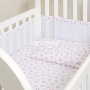 Tela Respirável Protetora para Grade de Berço Tiffany Floral Rosa - 4 Lados