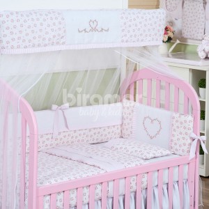 Kit Enxoval para Berço Tiffany Floral Rosa 10 Peças com Mosquiteiro