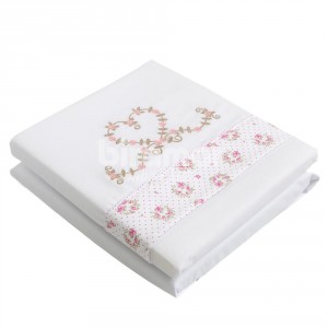 Jogo de Lençol para Carrinho 3 Peças Bordado Tiffany Floral Rosa Percal 180 Fios