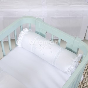 Rolinho Entremeios Marseille Branco/Azul Percal 300 Fios (42cm x 14cm)