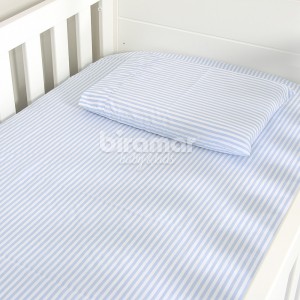 Lençol para Berço 2 Peças Estampado Listrado Médio Azul - Lençol c/ Elástico e Fronha