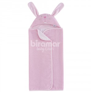 Toalha de Banho para Bebê Felpuda Revestida Fralda Coelha Poá Rosa