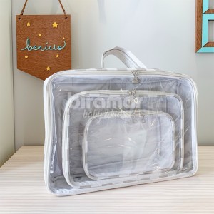 Kit Bolsa Organizadora Vinil 3 Peças Benício Listras Bege