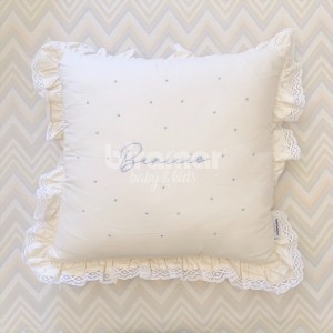 Almofada Quadrada com Babado Benício Personalizada Marfim/Azul