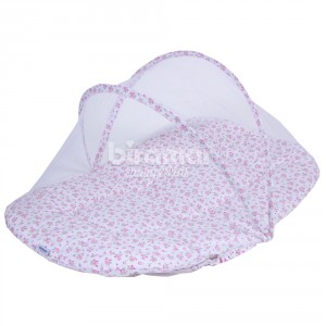 Bercinho Portátil com Mosquiteiro Floral Rosa