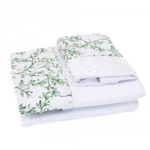 Lençol para Berço 3 Peças Malha Penteada Fio 30 Cordão Benício Botanical