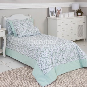 Kit Cama Solteiro Duvet 3 Peças Benício Botanical Verde (Colchão 1,88 x 0,88)