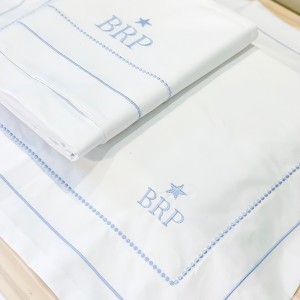 Lençol para Berço 3 Peças Percal 200 fios Benício Personalizado Azul