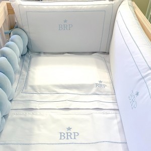 Lençol para Mini Cama 3 Peças Percal 300 fios Benício Personalizado Azul