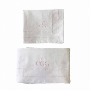 Lençol para Berço 3 Peças Percal 300 fios Benício Personalizado Rosa