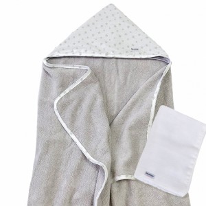 Duo Toalha de Banho Capuz para Bebê Felpuda com Tricoline e Fralda Stars Cinza