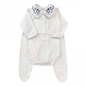 Conjunto Clássico 2 Peças para Bebê Gola Passarinho-Branco/Marinho-Tamanho Único
