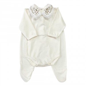 Conjunto Clássico 2 Peças para Bebê Gola Passarinho-Marfim/Bege-Tamanho Único