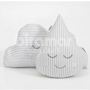 Almofada para Bebê Gotinha com Carinha Listrado Cinza