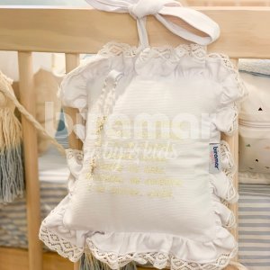 Almofadinha para Bebê Oração Santo Anjo do Senhor Amarela