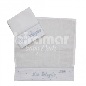 Boquinha Fralda Cremer 2 Peças para Bebê Meu Batizado Branco Azul
