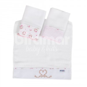 Boquinha Fralda Cremer 3 Peças para Bebê Tiffany Floral Poá Rosa