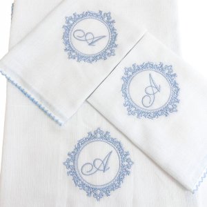 Boquinha Fralda Cremer 3 Peças para Bebê Personalizada Marseille Branco / Azul