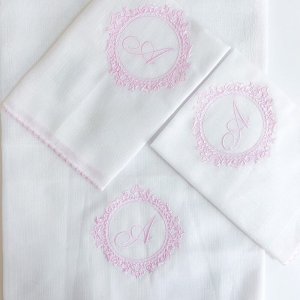 Boquinha Fralda Cremer 3 Peças para Bebê Personalizada Marseille Branco / Rosa