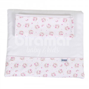 Colchonete para Carrinho de Bebê com Fronha Malha Tiffany Floral Poá Rosa