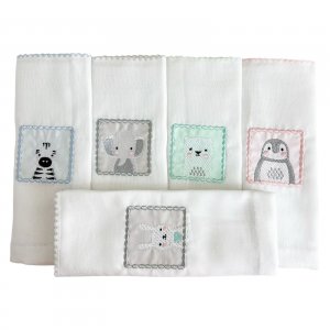Conjunto 5 Fraldas para Bebê Cremer Luxo Bordado Bichinhos Zoo