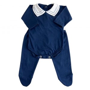 Conjunto Clássico 2 Peças para Bebê Gola Piquê Pontilhado Marinho - Tamanho Único