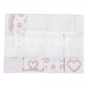 Conjunto 5 Fraldas para Bebê Cremer Luxo Bordado Tiffany Floral Poá Rosa