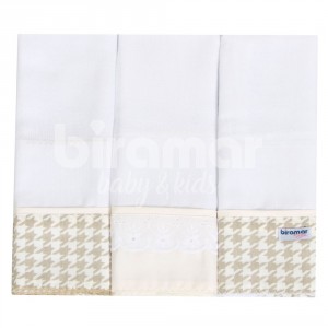 Conjunto 3 Fraldas para Bebê Cremer Luxo Bordado Inglês Windsor Bege