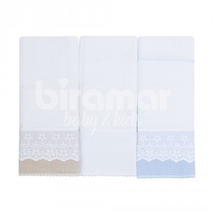 Conjunto 3 Fraldas para Bebê Cremer Luxo Barrado Patch Azul
