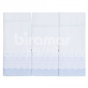 Conjunto 3 Fraldas para Bebê Cremer Luxo Bordado Inglês Listrado Azul
