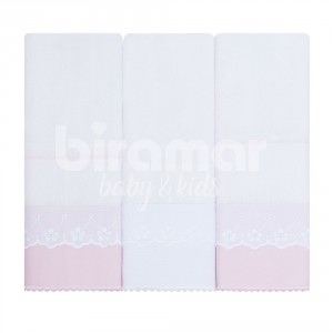 Conjunto 3 Fraldas para Bebê Cremer Luxo Bordado Inglês Sophie Rosa