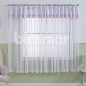 Cortina para Quarto de Bebê com Argolas Tiffany Floral Poá Rosa