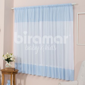 Cortina para Quarto de Bebê Percal Barrado Estampado Lollipop Coroinha Azul