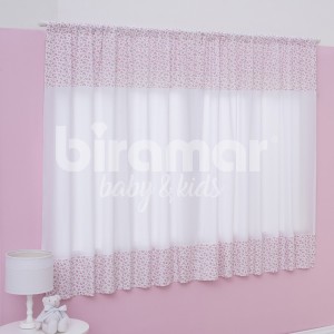 Cortina para Quarto de Bebê Percal Barrado Estampado Lollipop Floral Rosa Animaizinhos